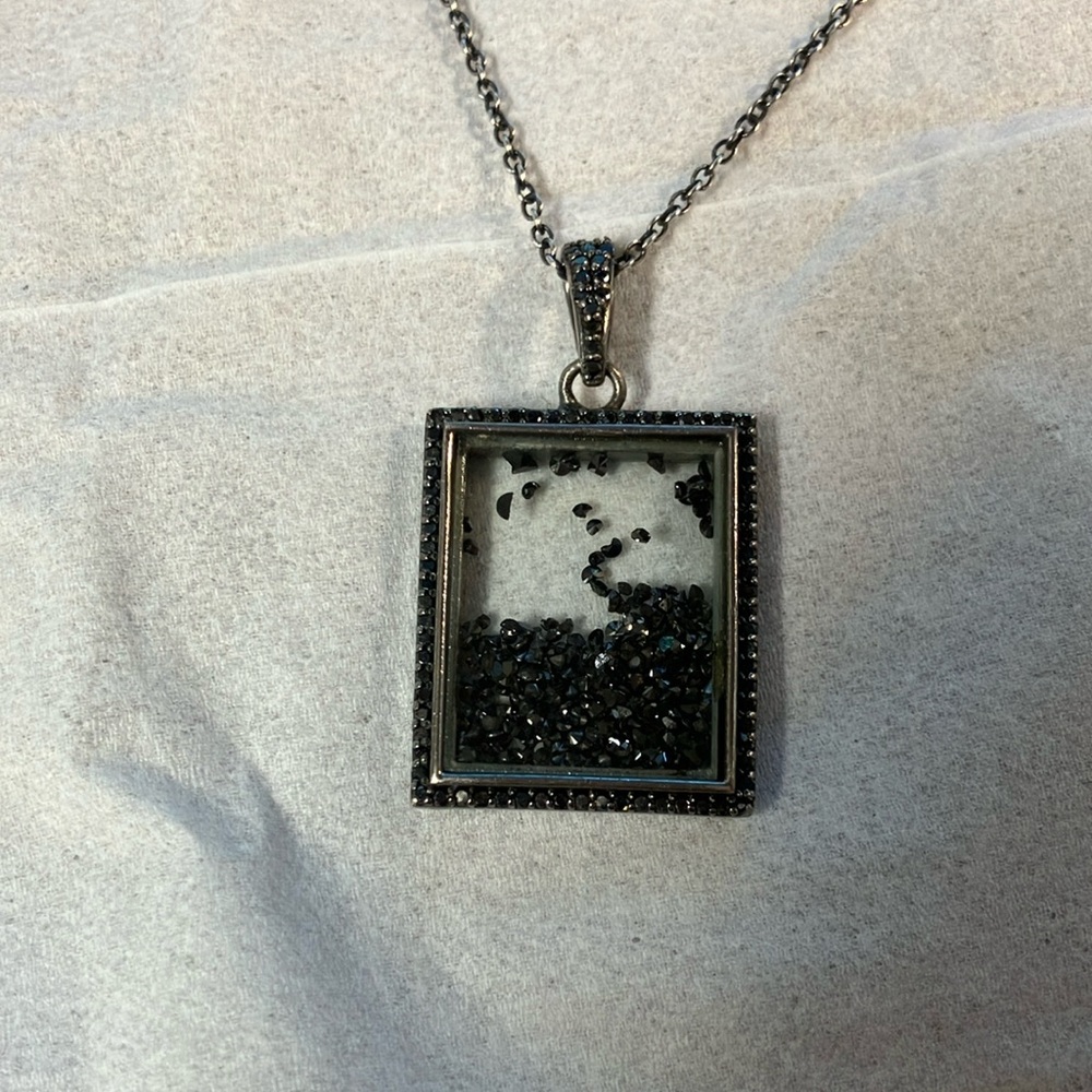 Black Diamond shaker necklace with roughly 17” oxidized sterling silver chain